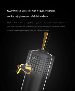 Beer Foam Maker & Dispenser | Ultrasonic Portable Tap | Cooling System for Cans & Bottles | Black