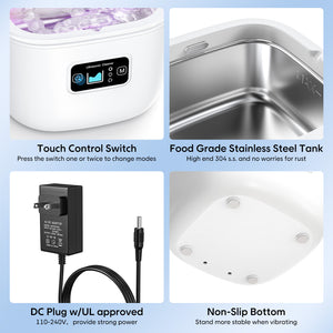 Ultrasonic Cleaner with UV Light | 45kHz for Dentures, Retainers, Jewellery & More | White