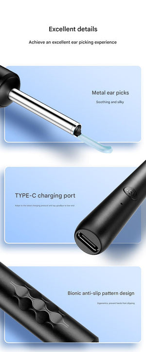 Smart Visual Ear Cleaner with Camera | Gentle Silicone Tips | USB-C Rechargeable Otoscope | Black Basic Edition