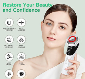 Facial Beauty Wand | Multifunctional with LED Photon Therapy | Hot Compress & Sonic Vibration | White