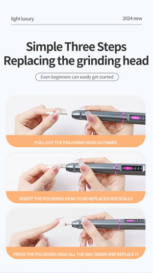 Electric Nail Drill Pen Kit | 3-Speed Rechargeable | Bidirectional Manicure & Pedicure Tool | Silver Grey