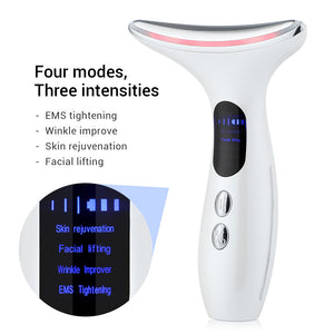 Neck & Face Beauty Device 4-in-1 | LED Light Therapy, EMS Lifting & Anti-Wrinkle Massager | Black