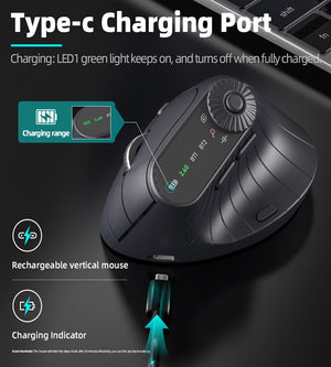 Ergonomic Vertical Mouse | 2.4G/Bluetooth Multi-Mode | LED Display | 57° Angle | 400mAh Battery | White
