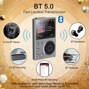 Hi-Res Digital Audio Player | DSD & Dual DAC | Bluetooth 5.0 | Expandable Storage | Grey 16GB + 16GB
