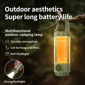 Camping Lantern & Flashlight | Tri-Color Rechargeable | 360° Ambient Light & Hook | Green
