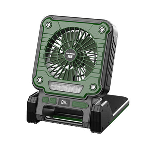 Camping Fan with LED Light | Solar & USB Rechargeable | Portable Power Bank | 180° Collapsible | Green