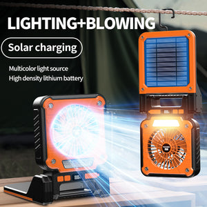 Camping Fan with LED Light | Solar & USB Rechargeable | Portable Power Bank | 180° Collapsible | Green