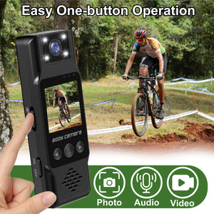 Mini Body Camera | 180° Rotatable Lens | Night Vision & Motion Detection | 1.3" Screen | Black + 32GB