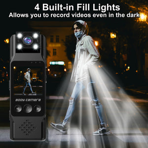 Mini Body Camera | 180° Rotatable Lens | Night Vision & Motion Detection | 1.3" Screen | Black + 32GB