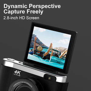 4K Ultra HD Digital Camera | 75MP | 2.8" Rotatable Screen | Auto Focus & Built-in Flash | White