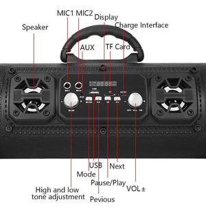 Portable Wireless Speaker | FM Radio | USB/TF Playback | AUX & Microphone Support | 2000mAh Battery | Black