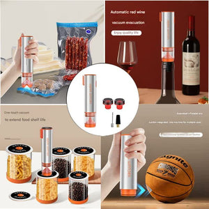 Handheld Vacuum Sealer & Inflator Kit | Multi-Function Electric | For Food Bags, Jars, Wine & Balls | Grey & Orange