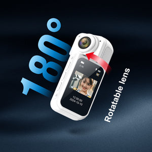 Mini Camera 2.7K | Thumb-Sized | 180° Rotatable Lens with Magnet Mount | White + 128GB