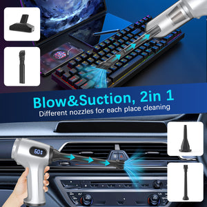 Cordless Handheld Vacuum & Air Duster 2-in-1 | 12000Pa Suction | 70,000 RPM | USB-C Rechargeable | Silver