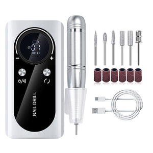 Professional Rechargeable Nail Drill Machine | 45,000RPM Portable E-File Kit | Acrylic, Gel, Manicure | White Finish