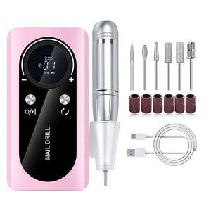 Professional Rechargeable Nail Drill Machine | 45,000RPM Portable E-File Kit | Acrylic, Gel, Manicure | Pink Finish