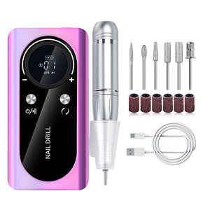 Professional Rechargeable Nail Drill Machine | 45,000RPM Portable E-File Kit | Acrylic, Gel, Manicure | Purple Finish