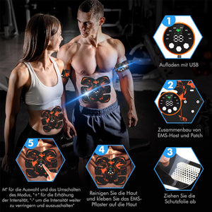 EMS Muscle Stimulator Kit | Ultimate USB Rechargeable | Abs, Arms, Glutes | Black & Orange