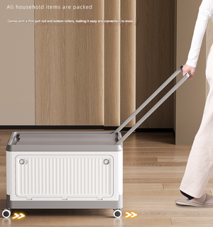 Collapsible Storage Box Size L | Brown | Folding Crate with Wheels & Telescopic Handle | Car & Home Use