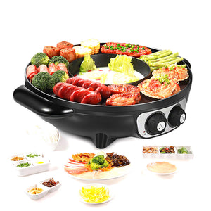 Electric 2-in-1 Non-Stick BBQ Plate & Hot Pot Pan | For Party, Shabu Grill, Barbecue | 42cm