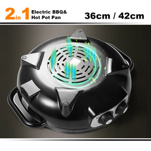 Electric 2-in-1 Non-Stick BBQ Plate & Hot Pot Pan | For Party, Shabu Grill, Barbecue | 42cm