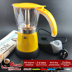Yellow Electric Moka Coffee Maker | Espresso Machine | 6 Cups | Auto Power | Italian Classic