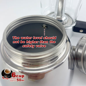 Borosilicate Glass Stainless Steel Moka Pot Coffee Maker | Italian Espresso | 6 Cups