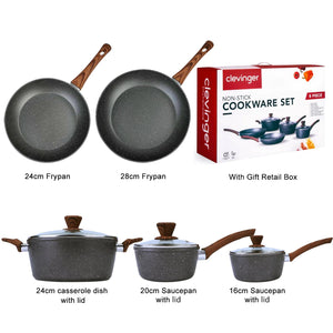 5-Piece Non-Stick Marble Coating Cookware Set | Saucepan, Casserole, Fry Pan