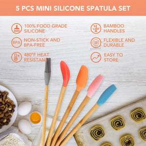 5-Piece Mini Silicone & Bamboo Utensil Set | Nonstick Cookware