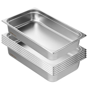 Hotel Pans 6 Pack | Full Size 4" Deep Stainless Steel Anti-Jam Steam Table Pans