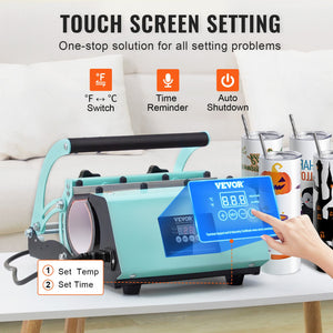 Tumbler Heat Press Machine Set | 8 x 20oz Blank Tumblers | Mug Press for 11-30oz Tumblers | Heat Transfer Paper, Gloves & Tape Included