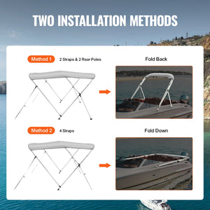 Bimini Top Boat Cover 3 Bow | 900D Polyester Canopy & Aluminum Frame | 6'L x 46"H x 67"-72"W | Light Grey