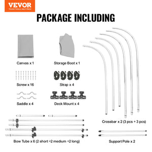 Bimini Top Boat Cover 3 Bow | 900D Polyester Canopy & Aluminum Frame | 6'L x 46"H x 67"-72"W | Light Grey