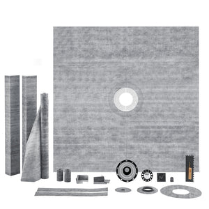 Shower Curb Kit 72"x72" | ABS Central Flange with Stainless Steel Grate | Waterproof Membrane & Strips | For Bathroom Installation