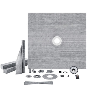Shower Curb Kit 72"x72" | ABS Central Flange with Stainless Steel Grate | Waterproof Membrane & Strips | For Bathroom Installation