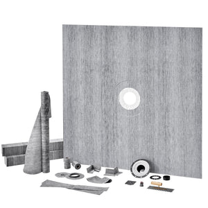 Shower Curb Kit 72"x72" | ABS Central Flange with Stainless Steel Grate | Waterproof Membrane & Strips | For Bathroom Installation