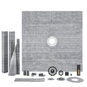 Shower Curb Kit 72"x72" | ABS Central Flange with Stainless Steel Grate | Waterproof Membrane & Strips | For Bathroom Installation