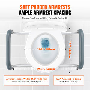 Raised Toilet Seat 88.9mm | Aluminum Handrail & EVA Padding | 136kg Capacity