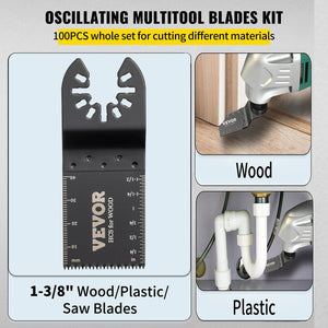 Oscillating Saw Blades | 100-Piece Quick Release Multi-Tool Kit | For Wood, Plastic, Compatible with Dewalt, Bosch, Makita