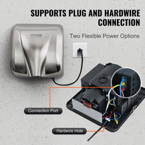 Commercial Hand Dryer 1800W | Automatic High Speed Warm Air Blower | Stainless Steel | Plug-In or Hardwired | For Business & Public Restrooms | 220-240V