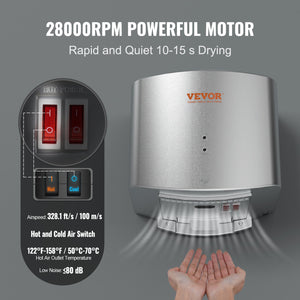 Commercial Hand Dryer 1400W | Automatic High-Speed Warm Air | Low Noise Design