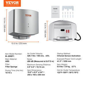 Commercial Hand Dryer 1400W | Automatic High-Speed Warm Air | Low Noise Design