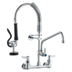 Commercial Faucet with Pre-Rinse Sprayer | 21" Height | Wall Mount Brass with 12" Spout