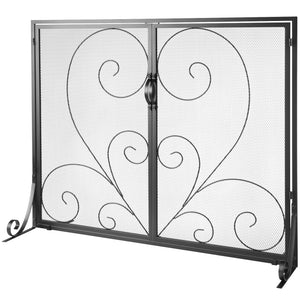 Fireplace Screen | 990x802mm Black Iron Spark Guard | 2-Panel