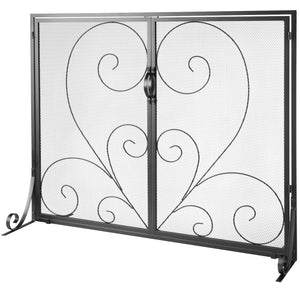 Fireplace Screen | 990x802mm Black Iron Spark Guard | 2-Panel