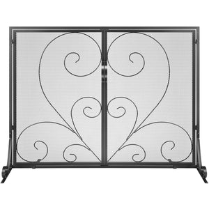 Fireplace Screen | 990x802mm Black Iron Spark Guard | 2-Panel