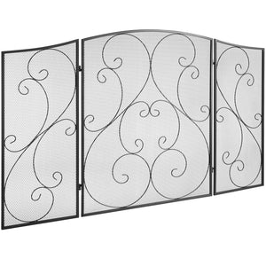 Fireplace Screen 3-Panel | 122x76.7cm Iron Mesh Spark Guard | Free-Standing Vintage Design