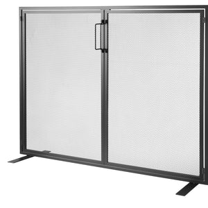 Fireplace Screen 1-Panel with Door | 99x78cm Iron Mesh Spark Guard | Free-Standing Modern