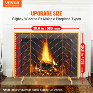 Fireplace Screen | 980x758mm Gold Iron Spark Guard | 1-Panel