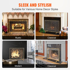 Fireplace Screen | 980x758mm Gold Iron Spark Guard | 1-Panel